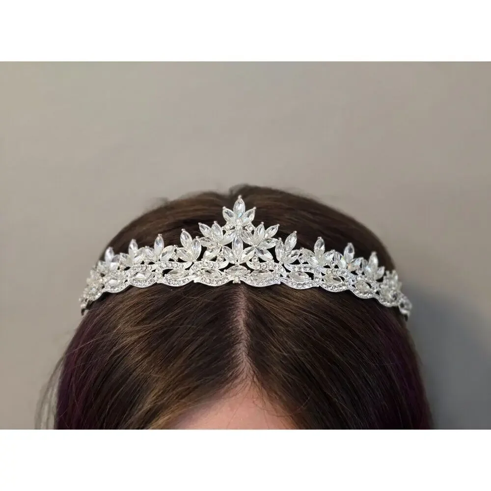 Wedding Tiara Delicate Silver Metal Clear Faux Jewels Rhinestone Design New # 13